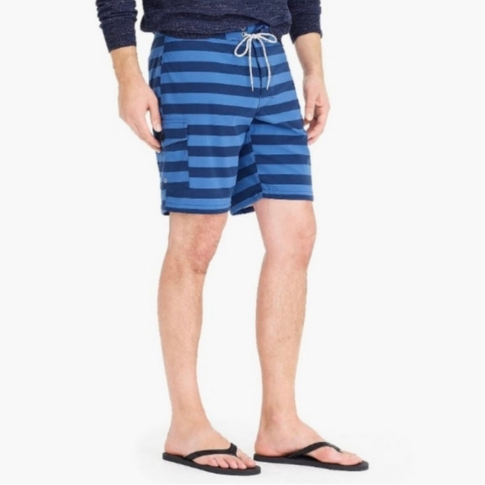 NWT J. Crew 9” Striped Nautical Board Shorts Swim Trunks Navy & White Mesh Lined - Picture 12 of 13
